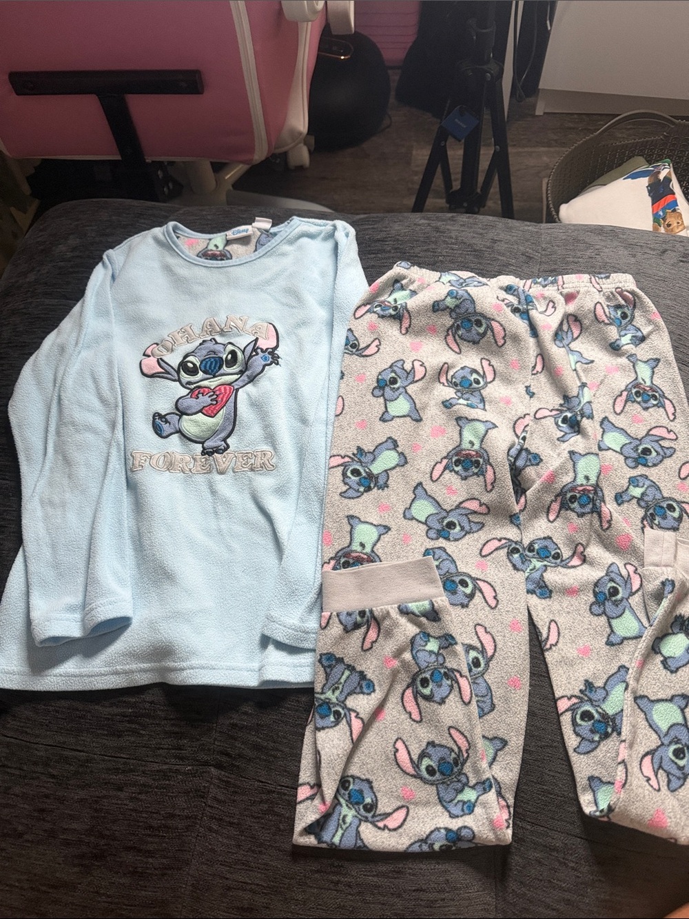Primark Light Blue Stitch Pajama Set with Printed Fleece Pants